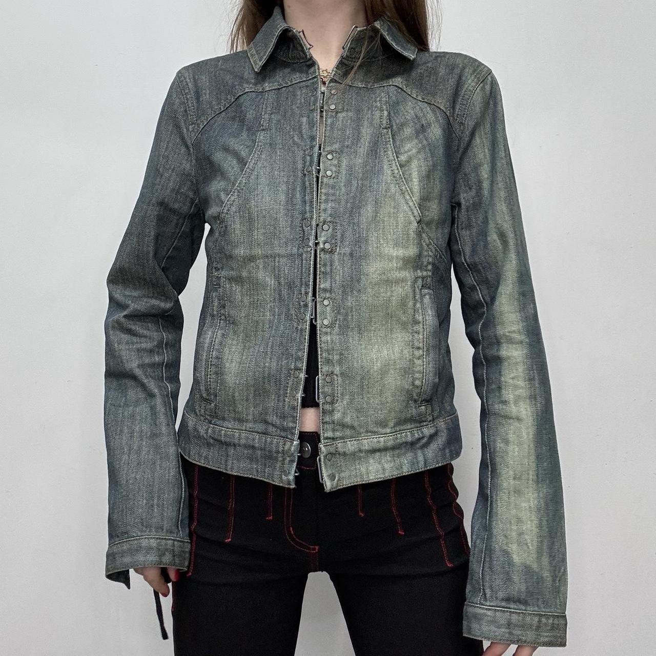 Distressed boxy hook front jacket