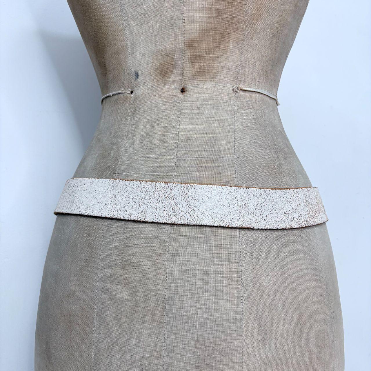 White distressed leather boho belt