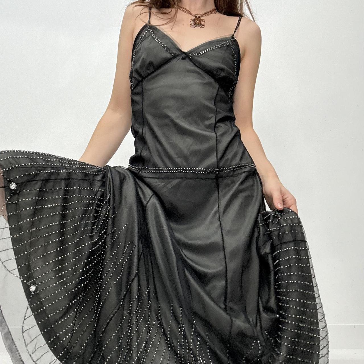 Black mesh layered beaded maxi dress