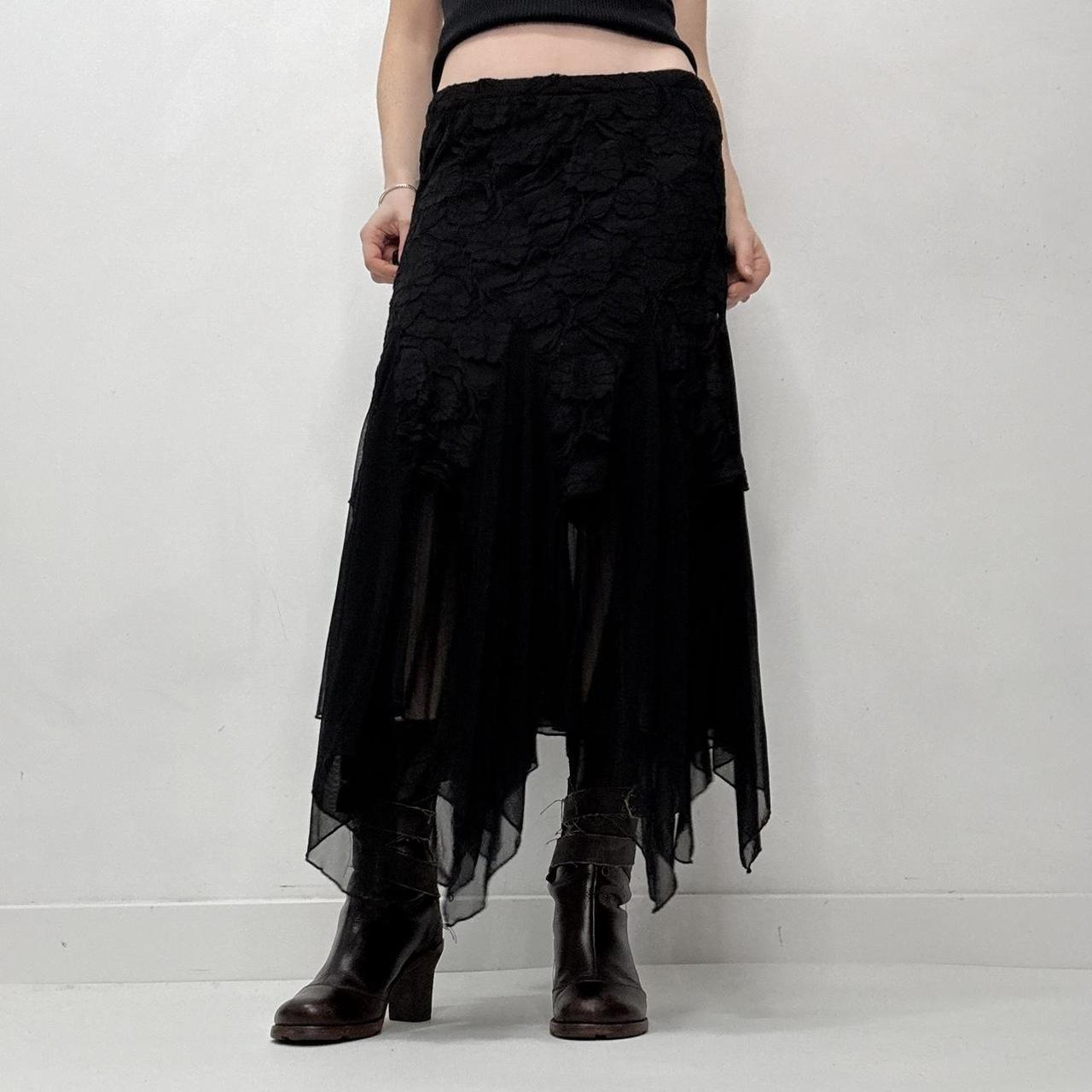 Black lace layered ruffle maxi skirt