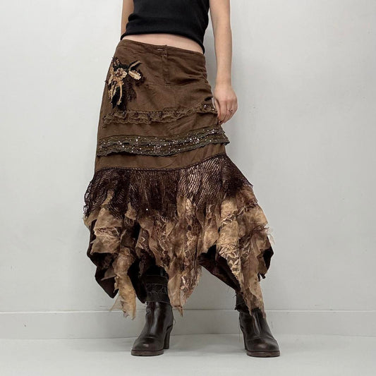Brown lace fairy grunge skirt