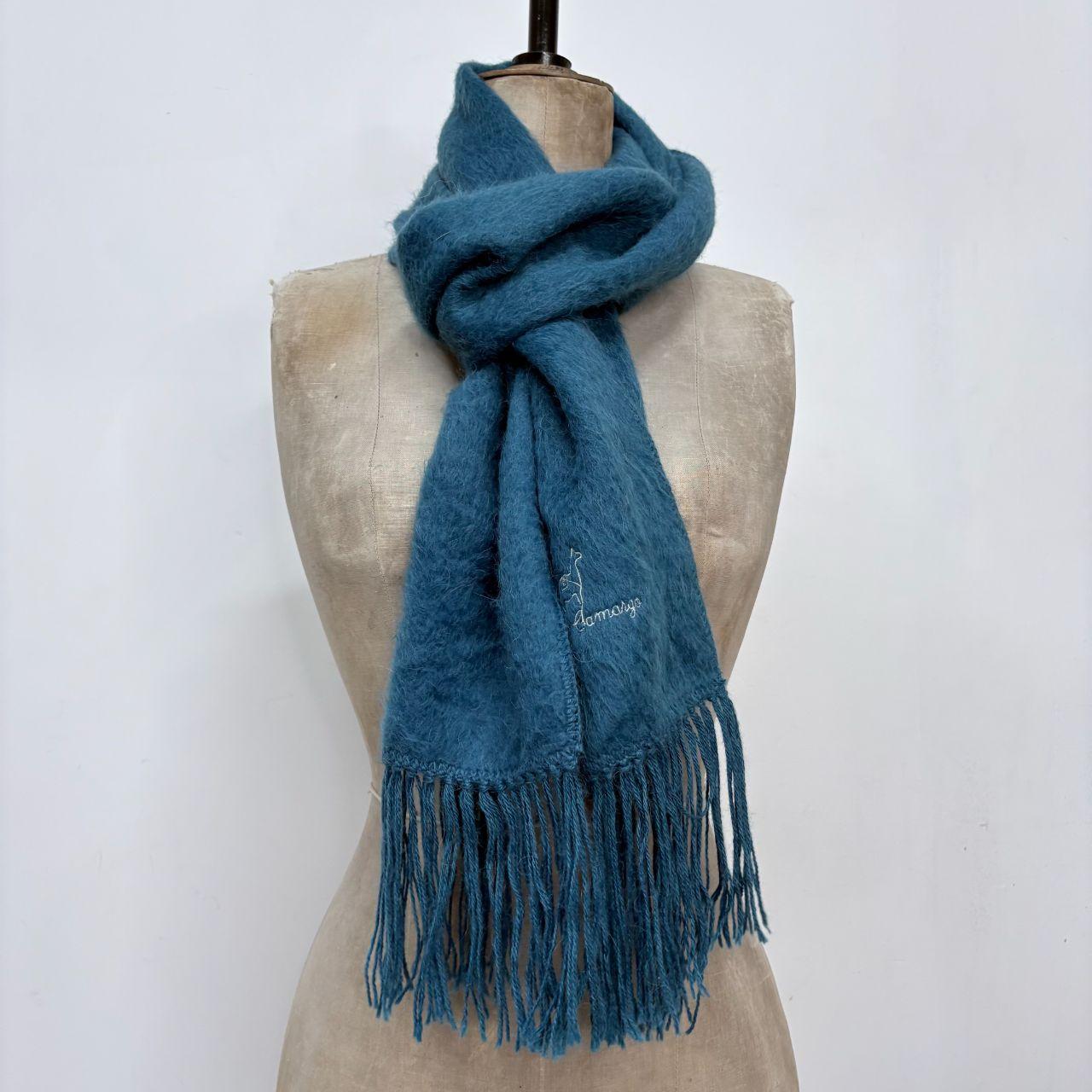 Blue wool mohair knit tassel scarf