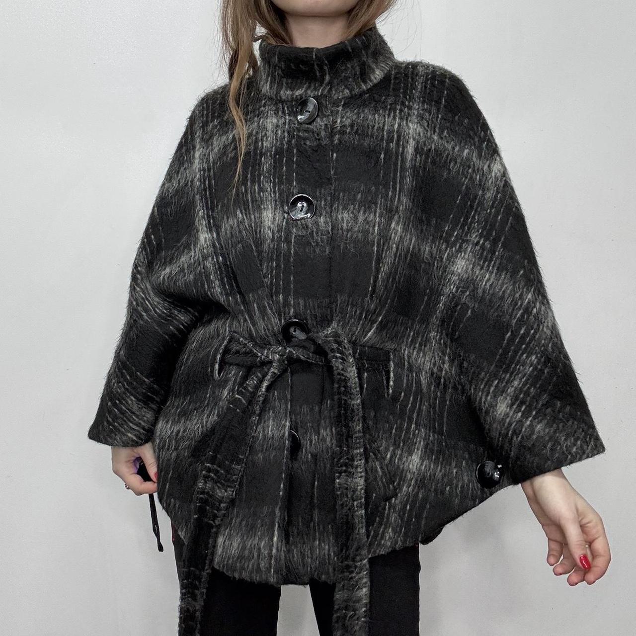 Black checked wool pea coat
