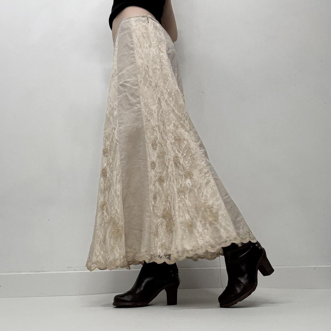Cream lace linen panelled floaty skirt