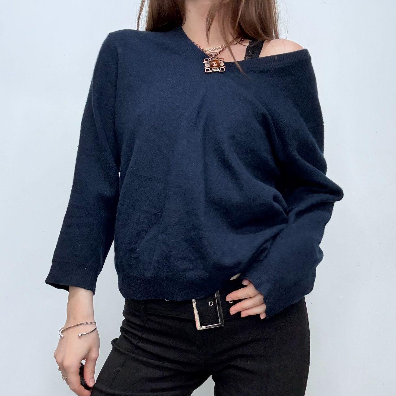 Navy wool knitted slouchy jumper
