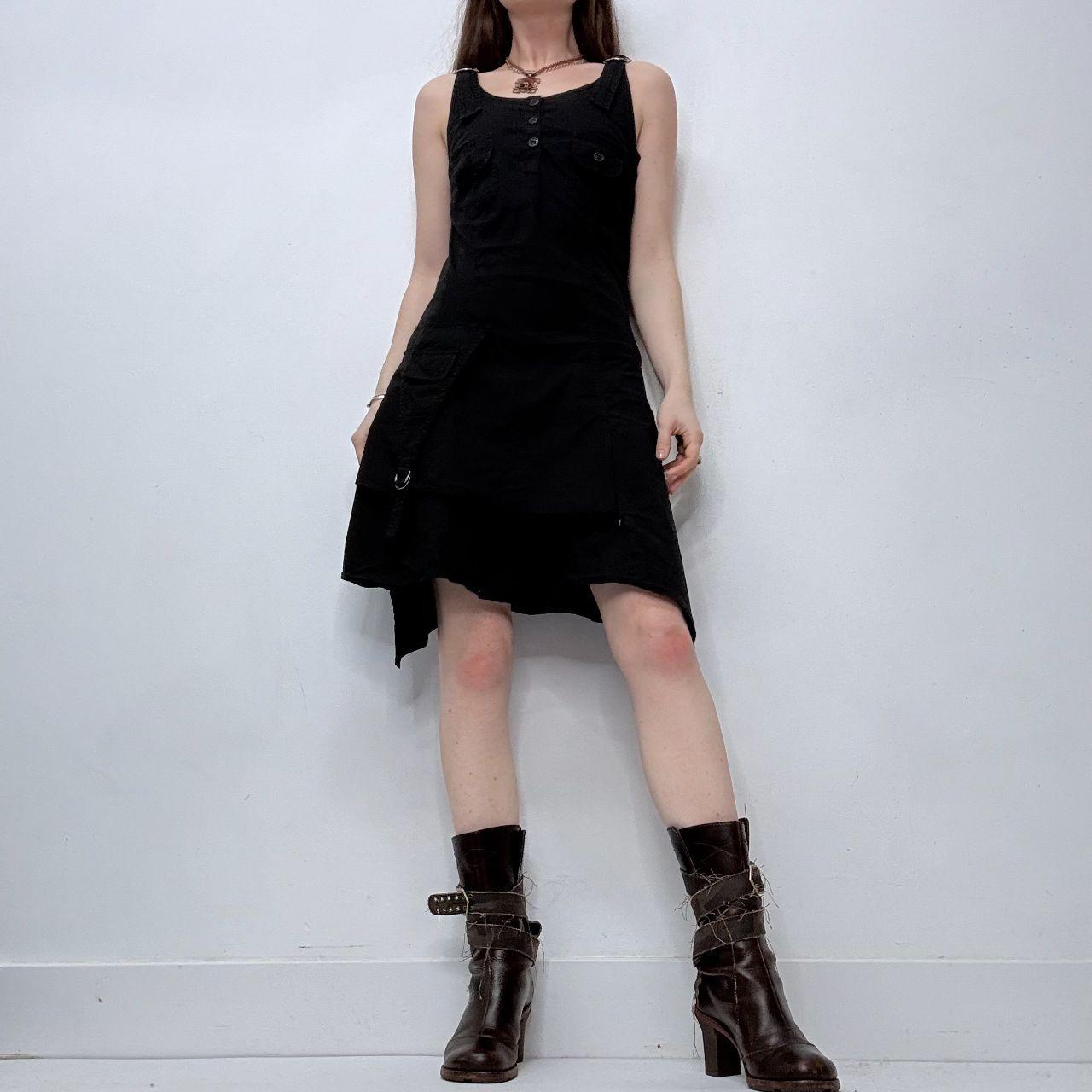 Black flared cargo mini dress