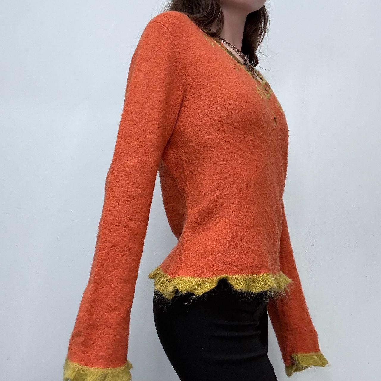 Orange mohair knitted flared jumper