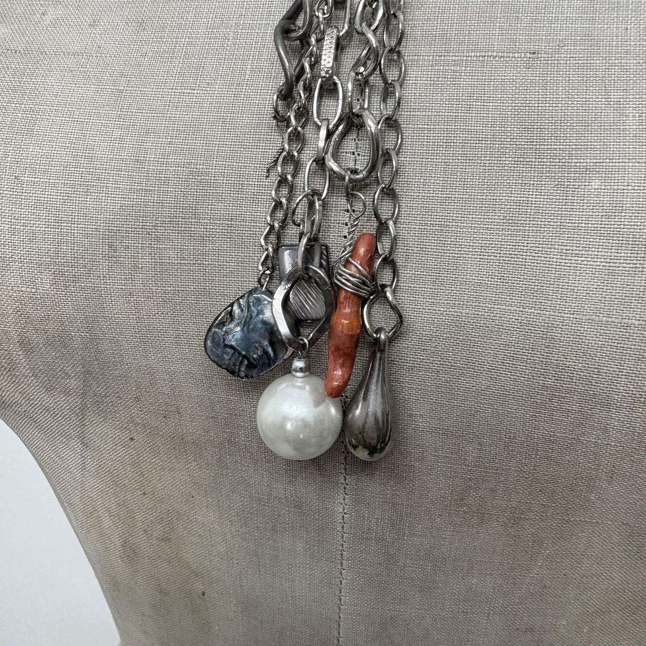 Silver metal layered chain necklace