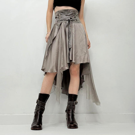 Floaty silk corset asymmetric skirt