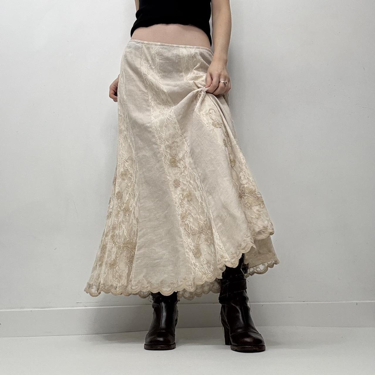 Cream lace linen panelled floaty skirt