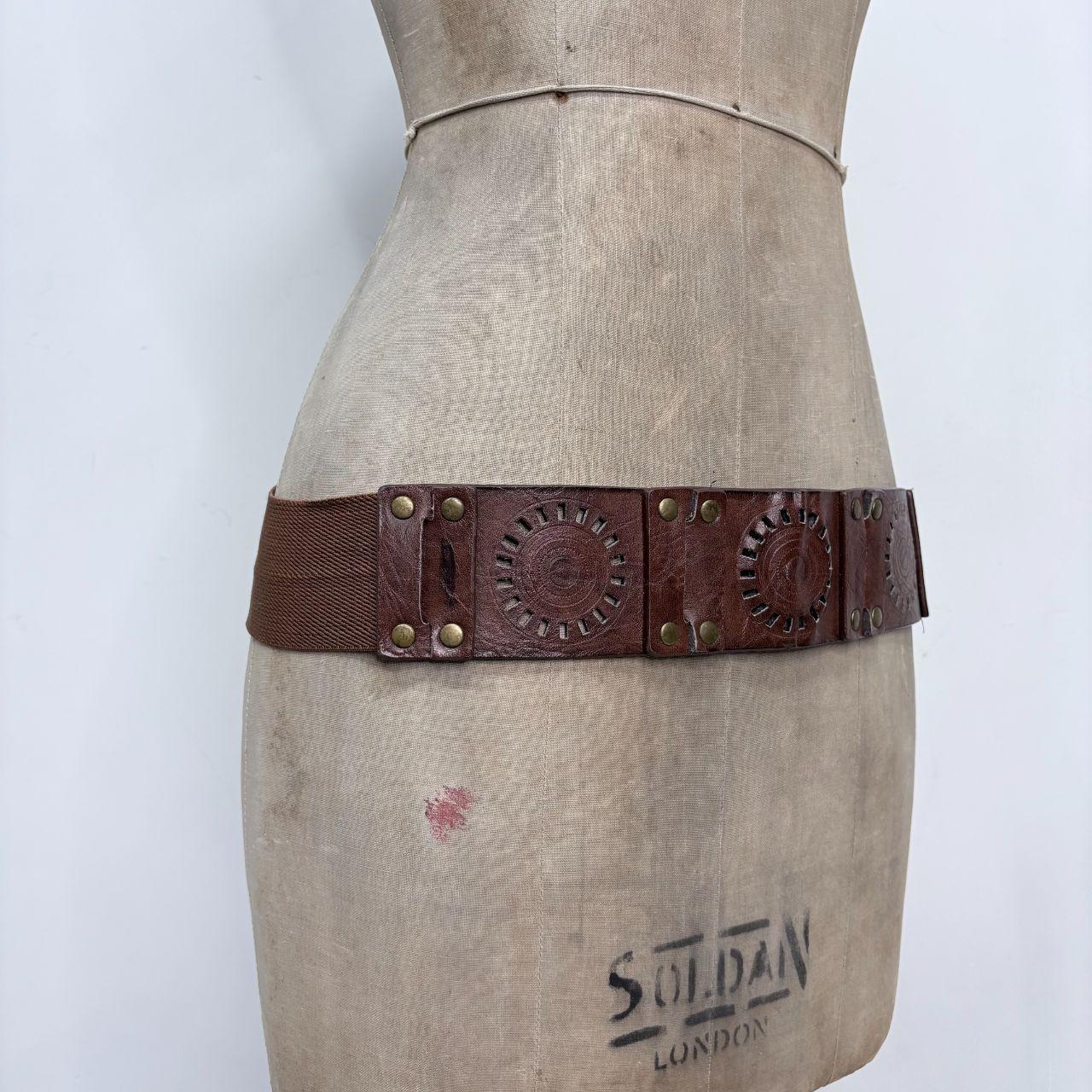 Brown leather studded embossed belt