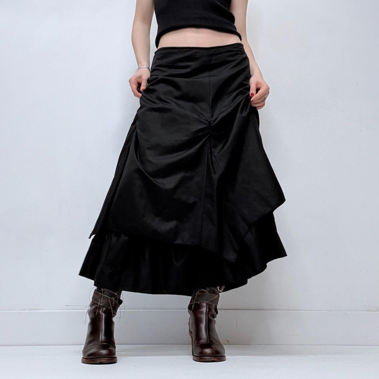 Black gathered pleated maxi skirt