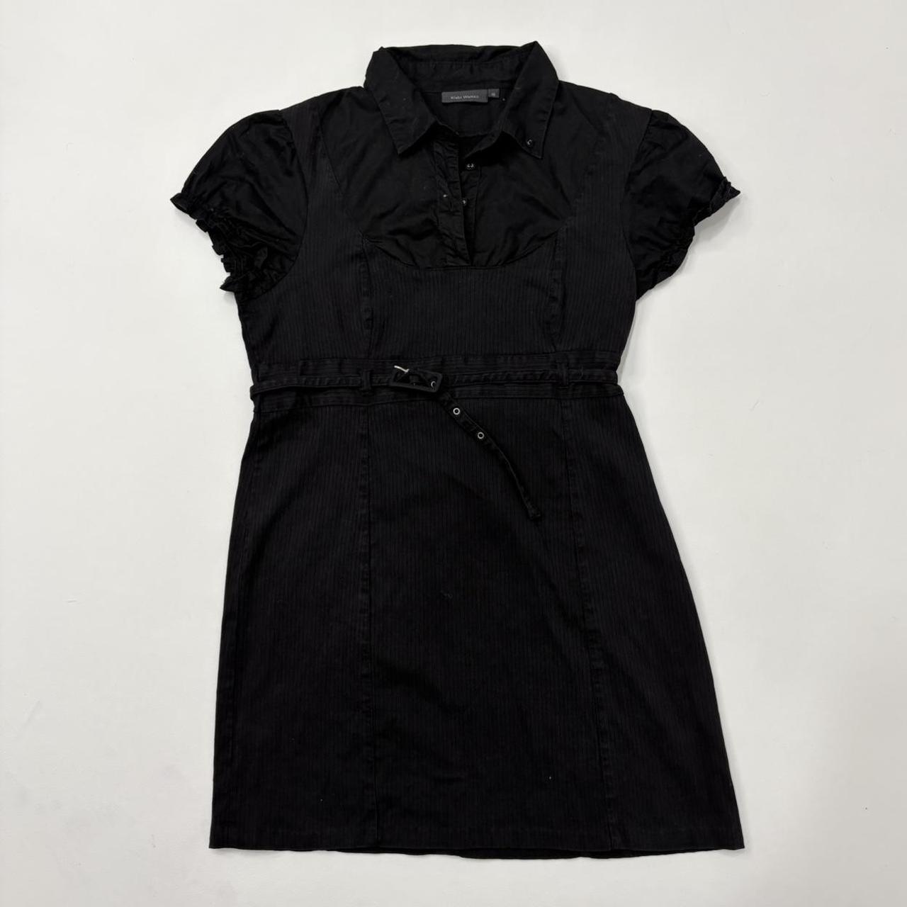 Black puff pinstripe mini dress