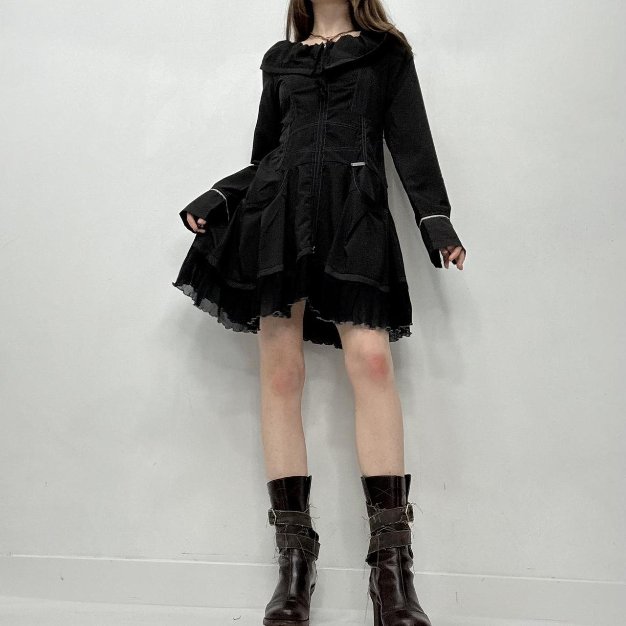 Black layered flared cargo mini dress