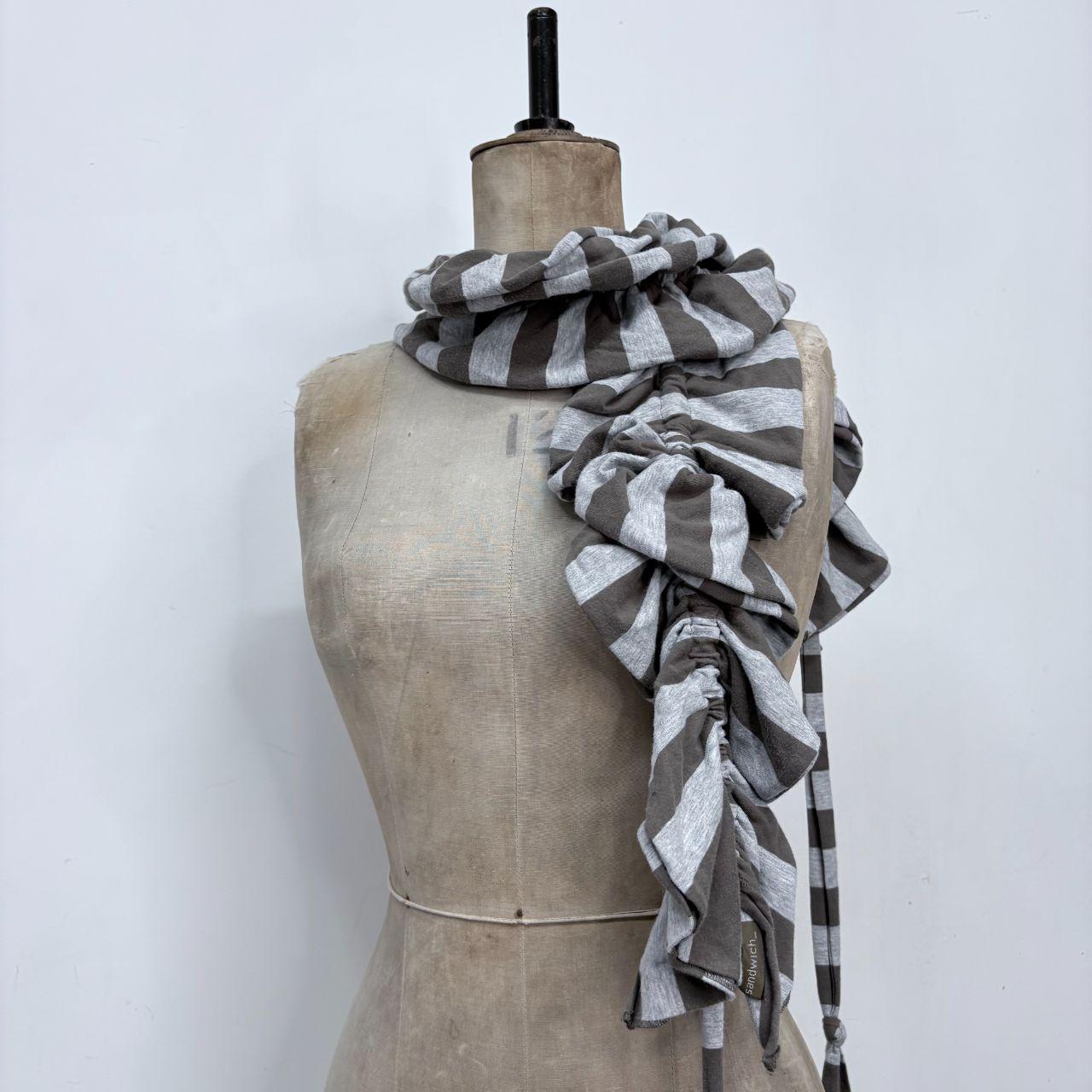 Striped ruffle cinched scarf