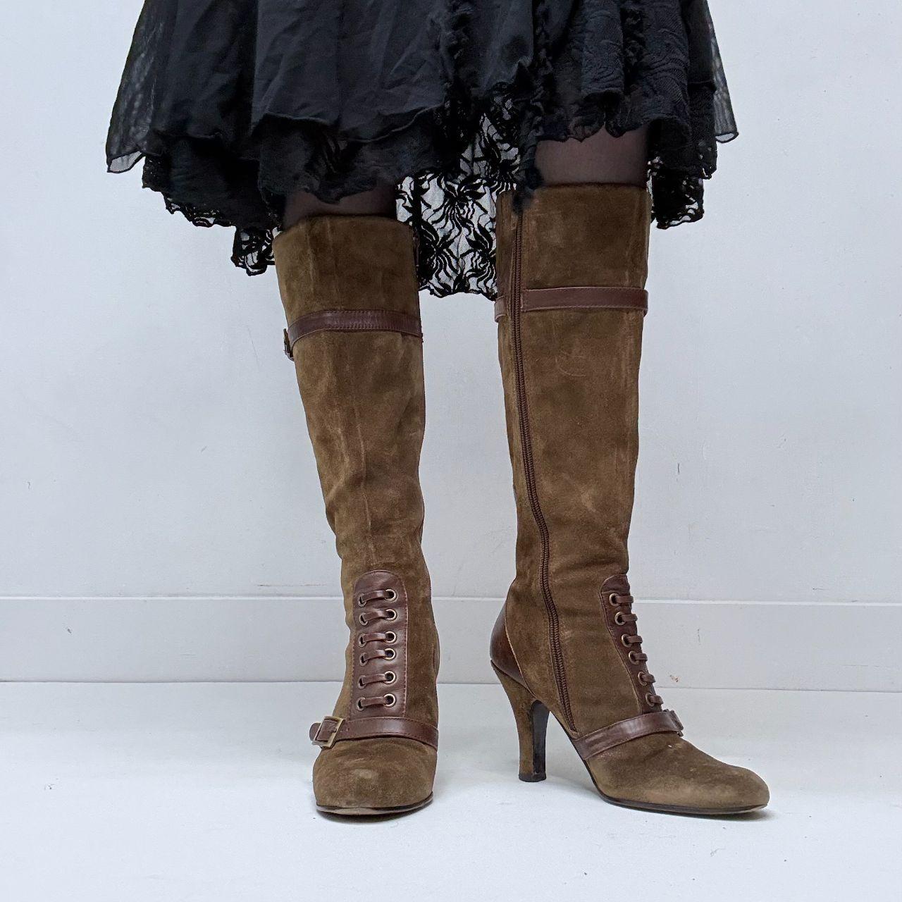 Khaki suede lace up pixie boots
