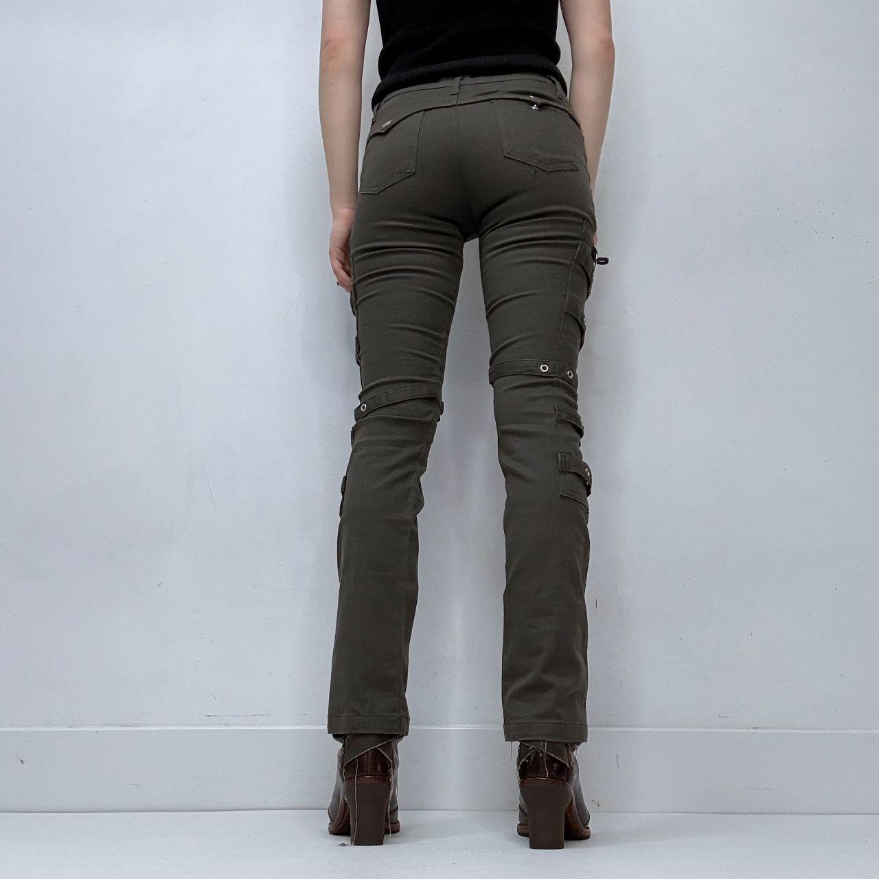 Khaki utility belted buckle trousers