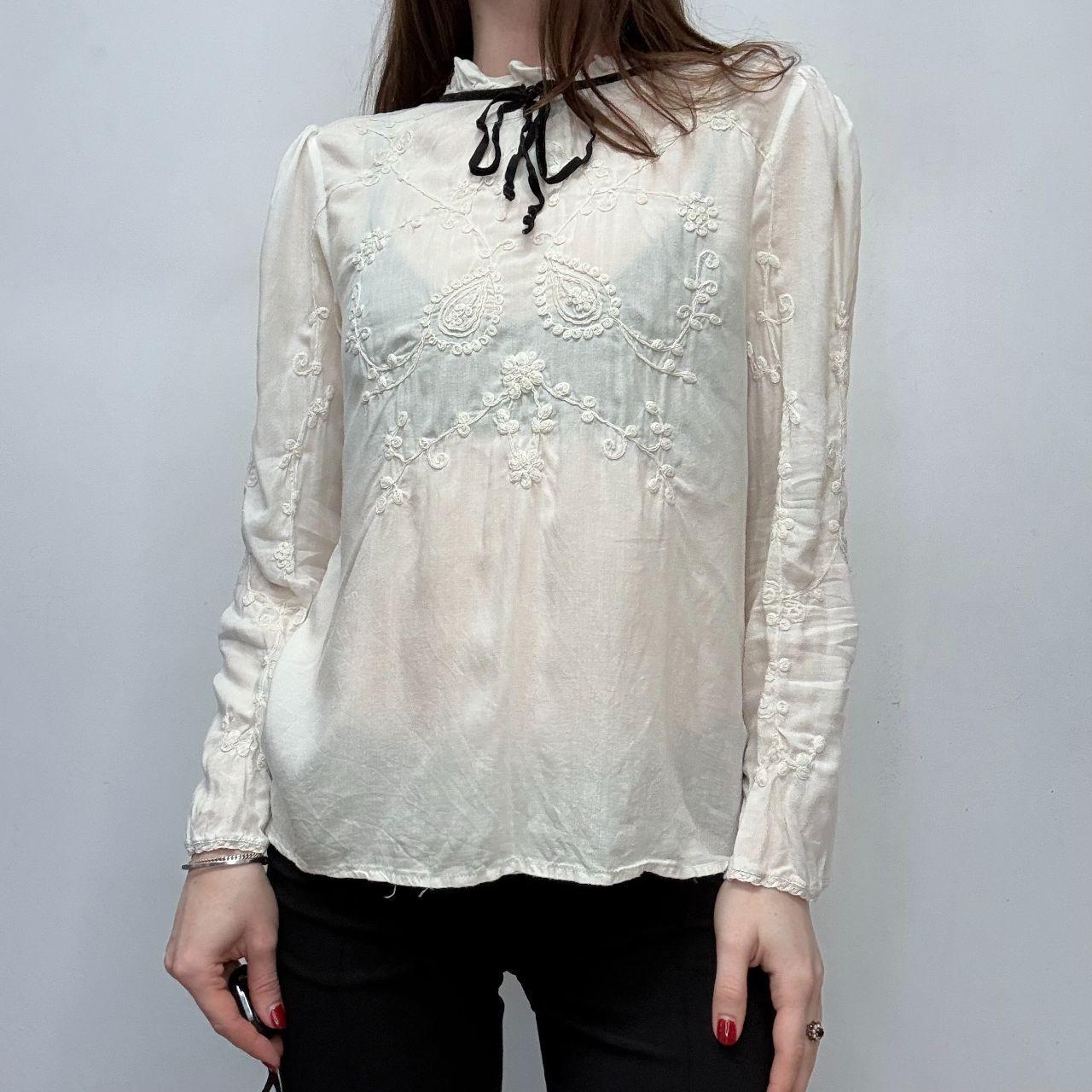 White embroidered high neck coquette shirt