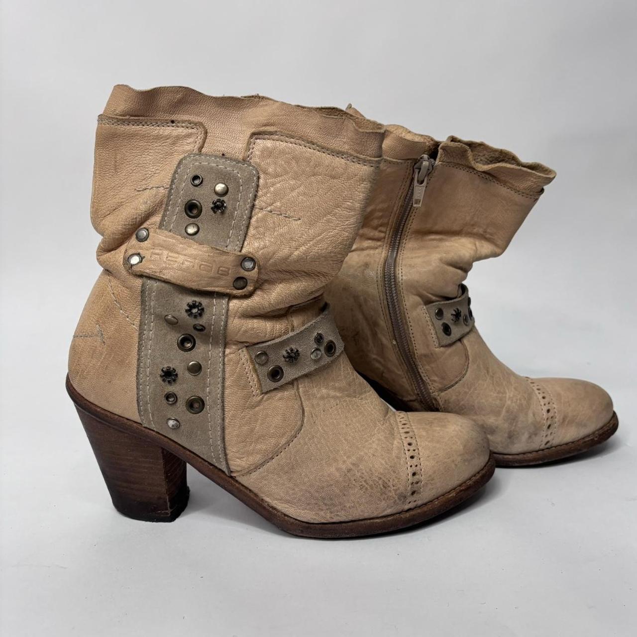 Cream leather studded eyelet boots