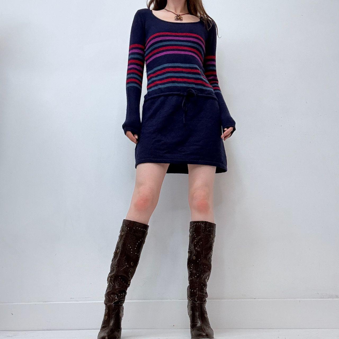 Striped wool long sleeve mini dress