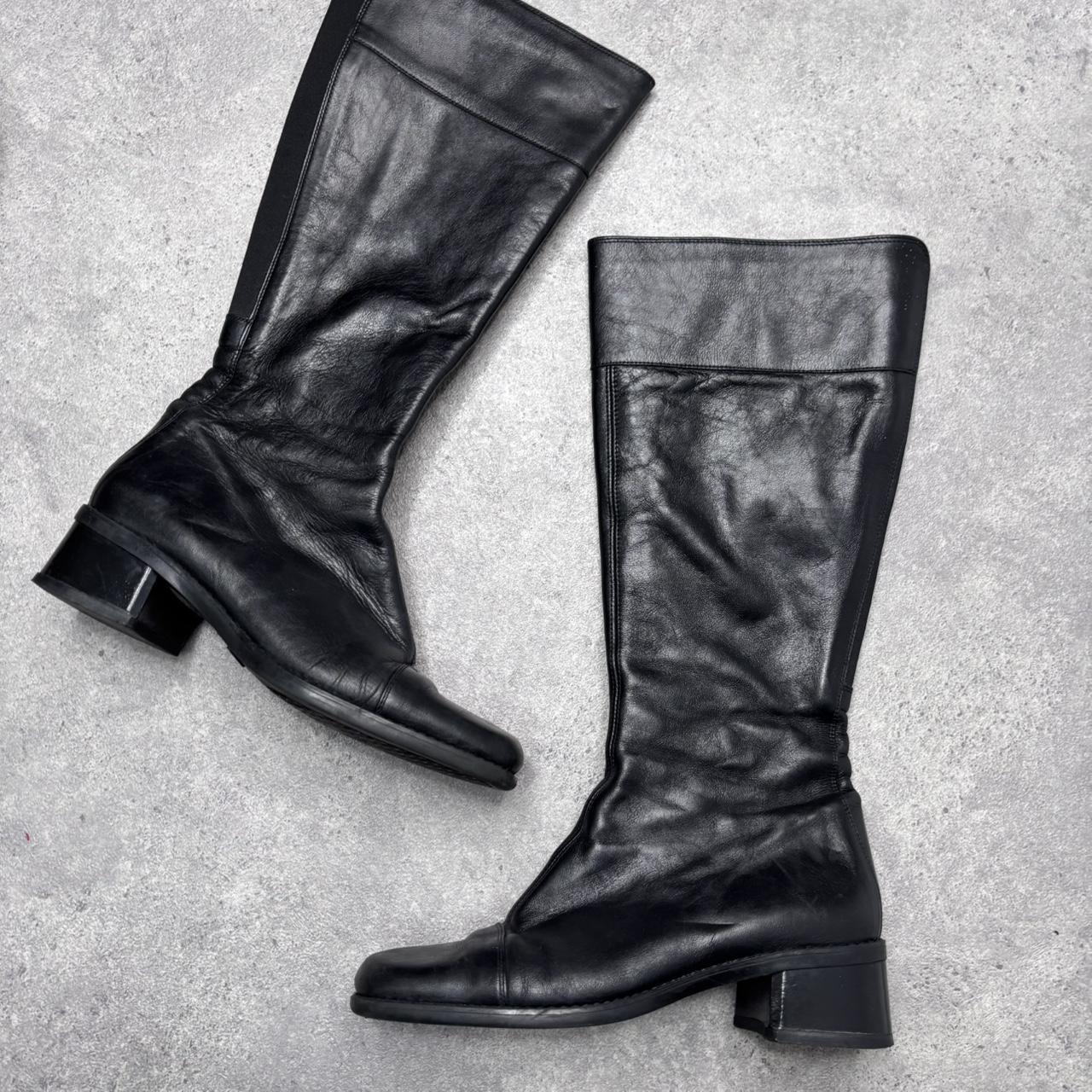 Black leather square toe boots