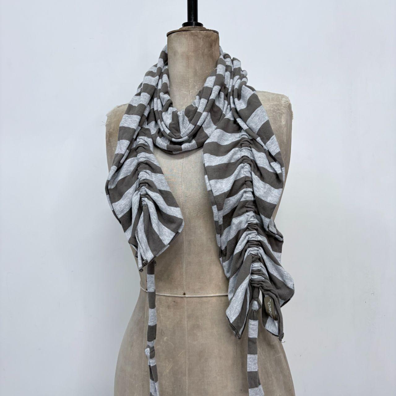 Striped ruffle cinched scarf