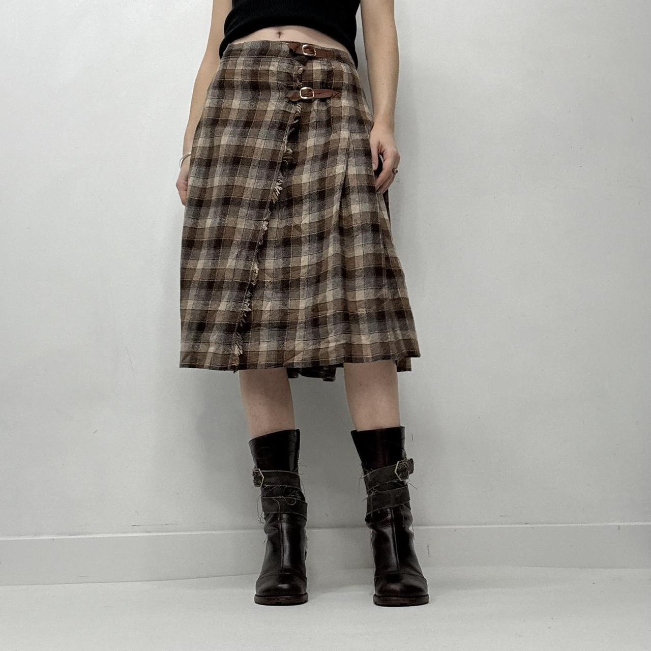 Tartan checked wrap midi skirt
