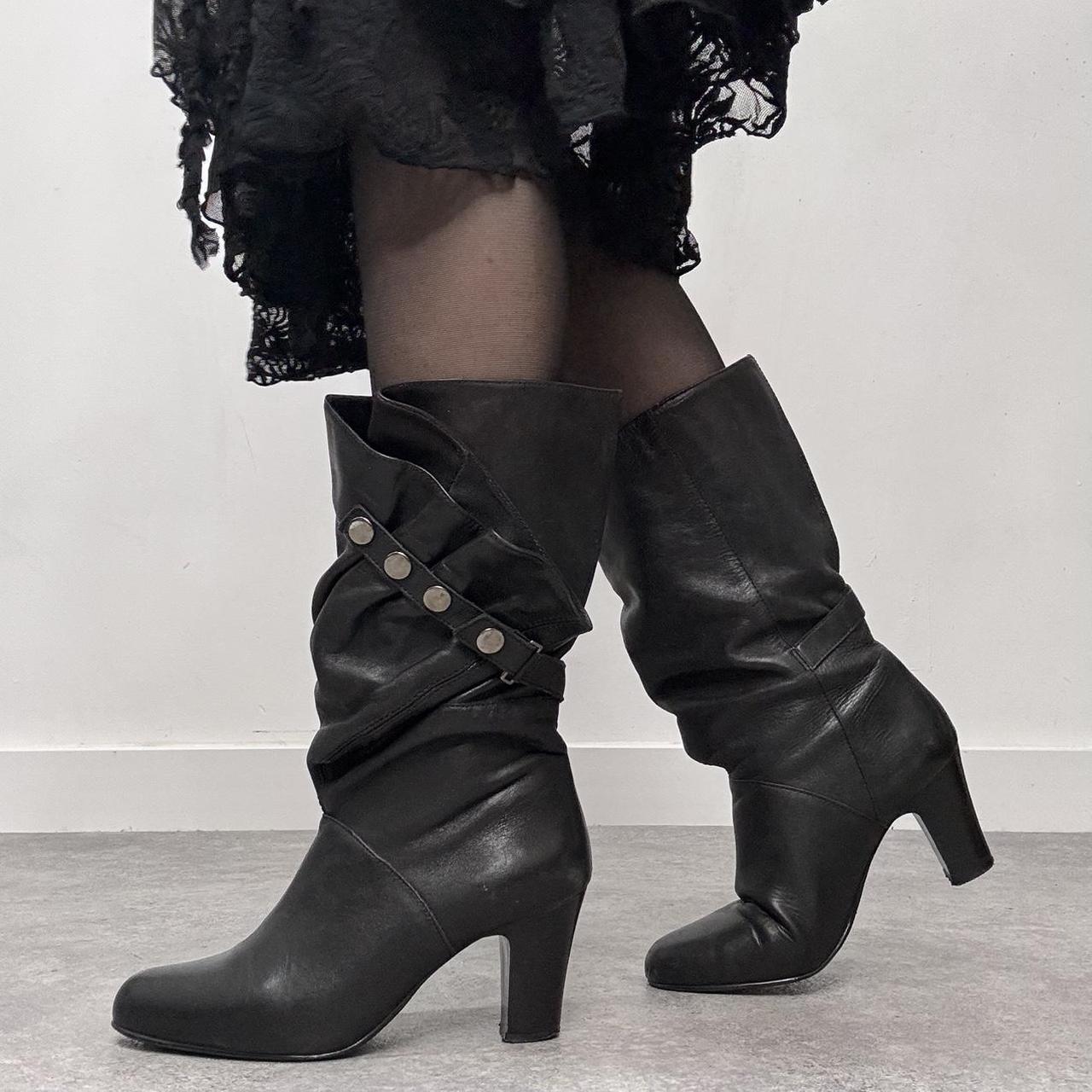 Black leather studded boots