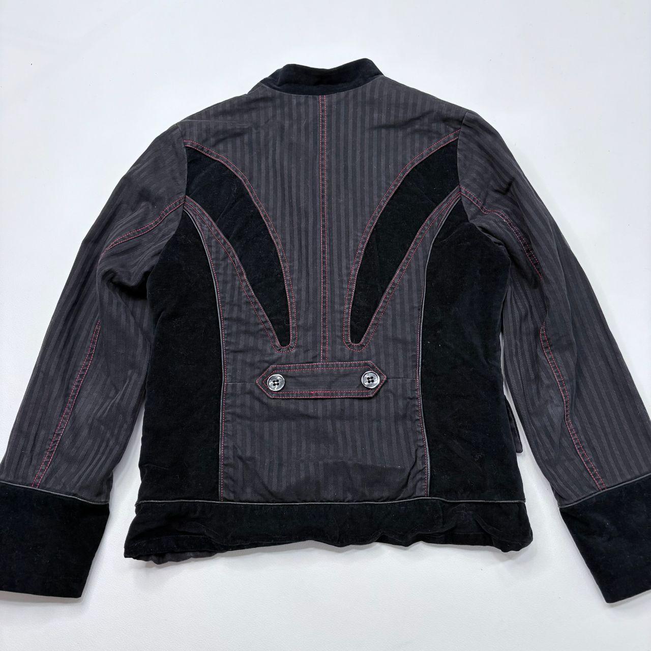 Asymmetric pinstripe flared jacket