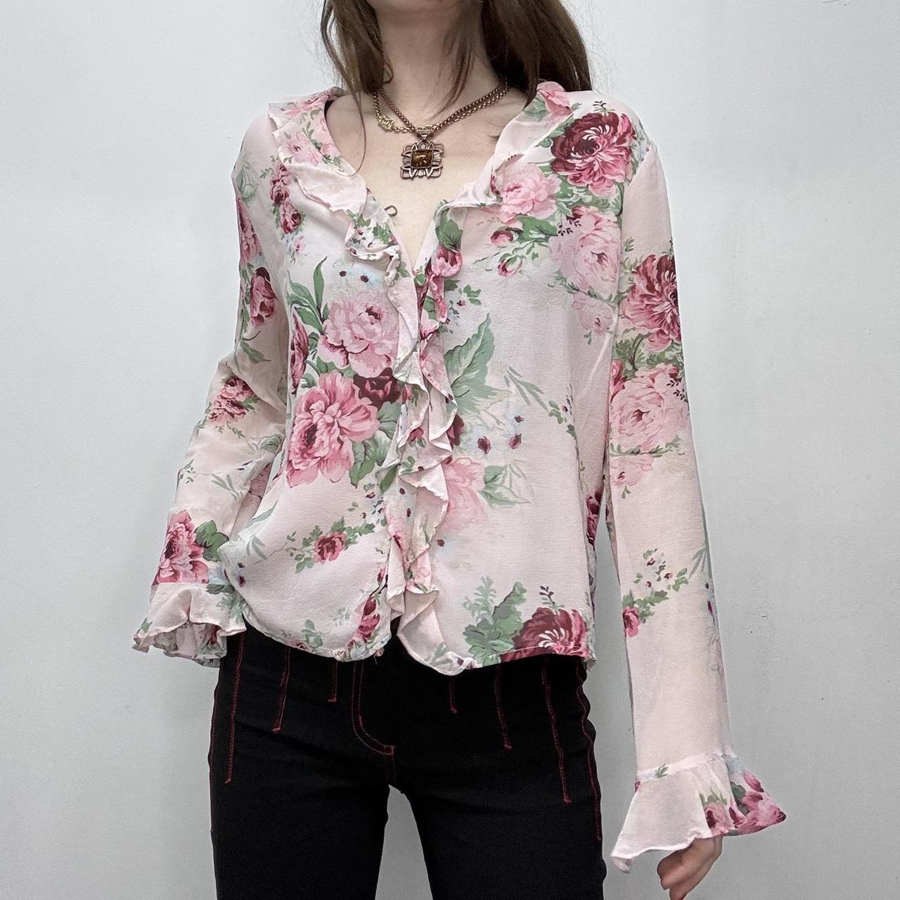 Pink floral ruffle rose shirt