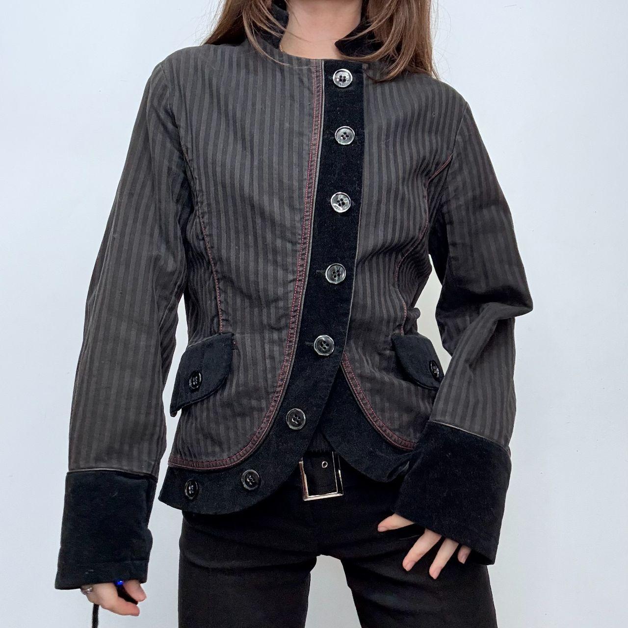 Asymmetric pinstripe flared jacket