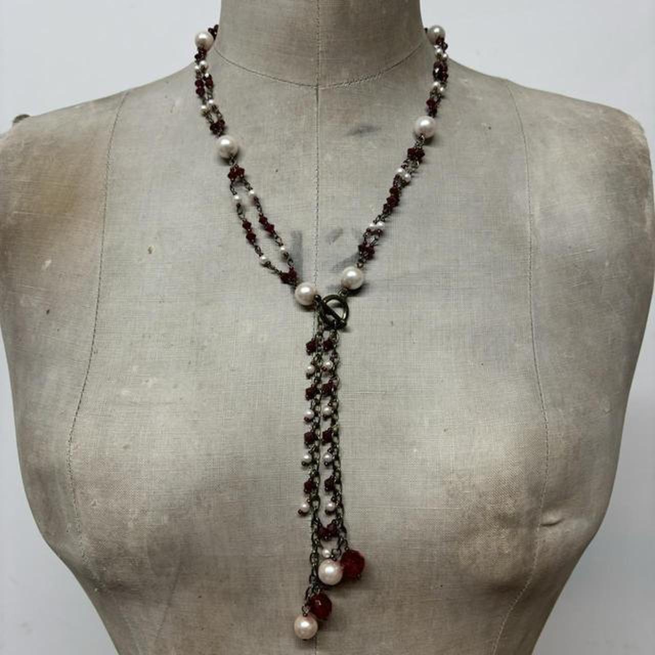 Layered chain pearl charm necklace