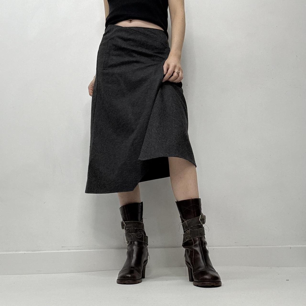 Grey wool asymmetric midi skirt