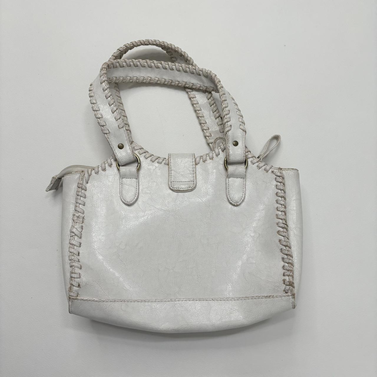 White chunky stitch leather bag