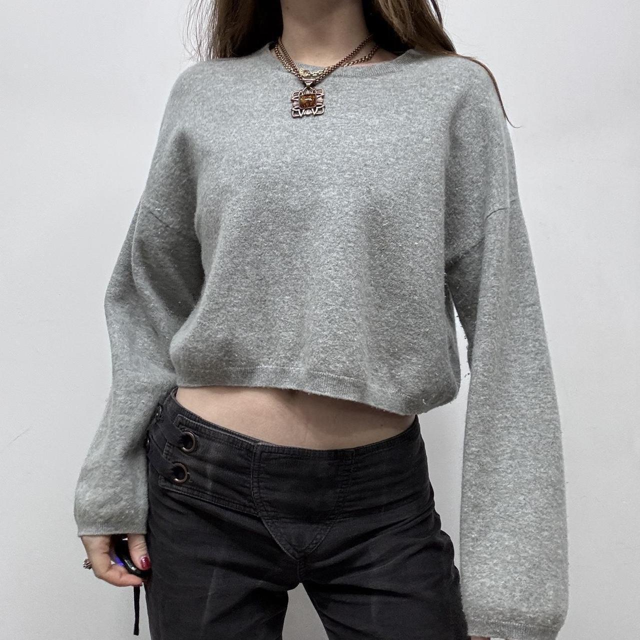 Slouchy cropped grey wool cashmere knit jumper