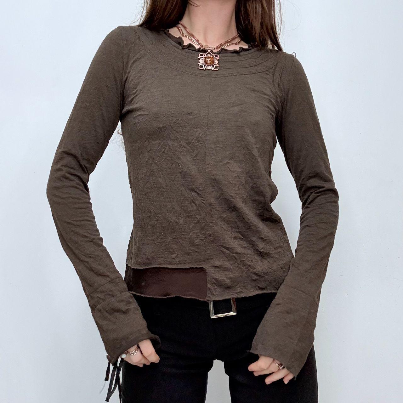 Brown asymmetric long sleeve shirt