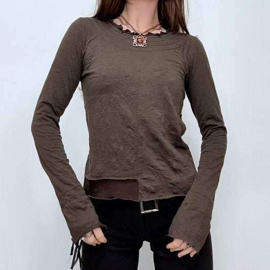 Brown asymmetric long sleeve shirt