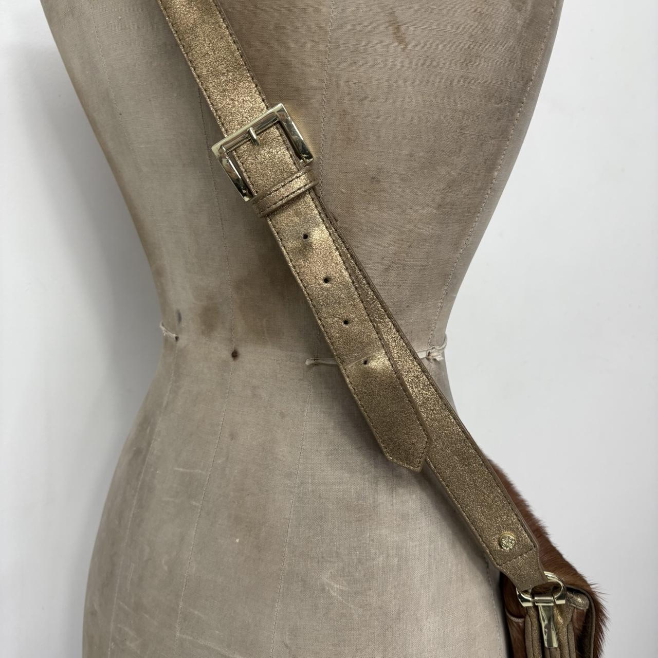 Tan pony hair cow hide cross body bag