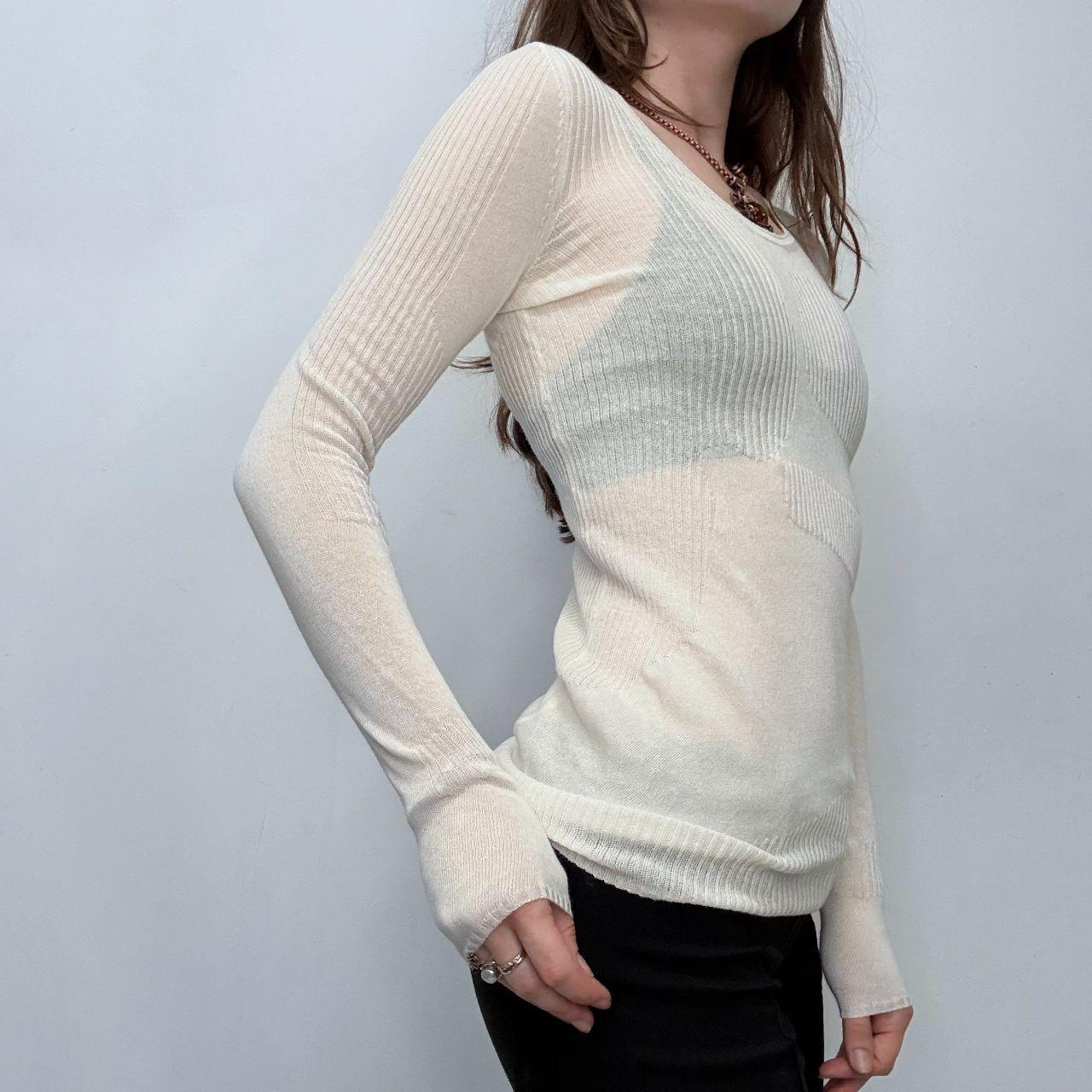 Cream sheer knit ribbed top