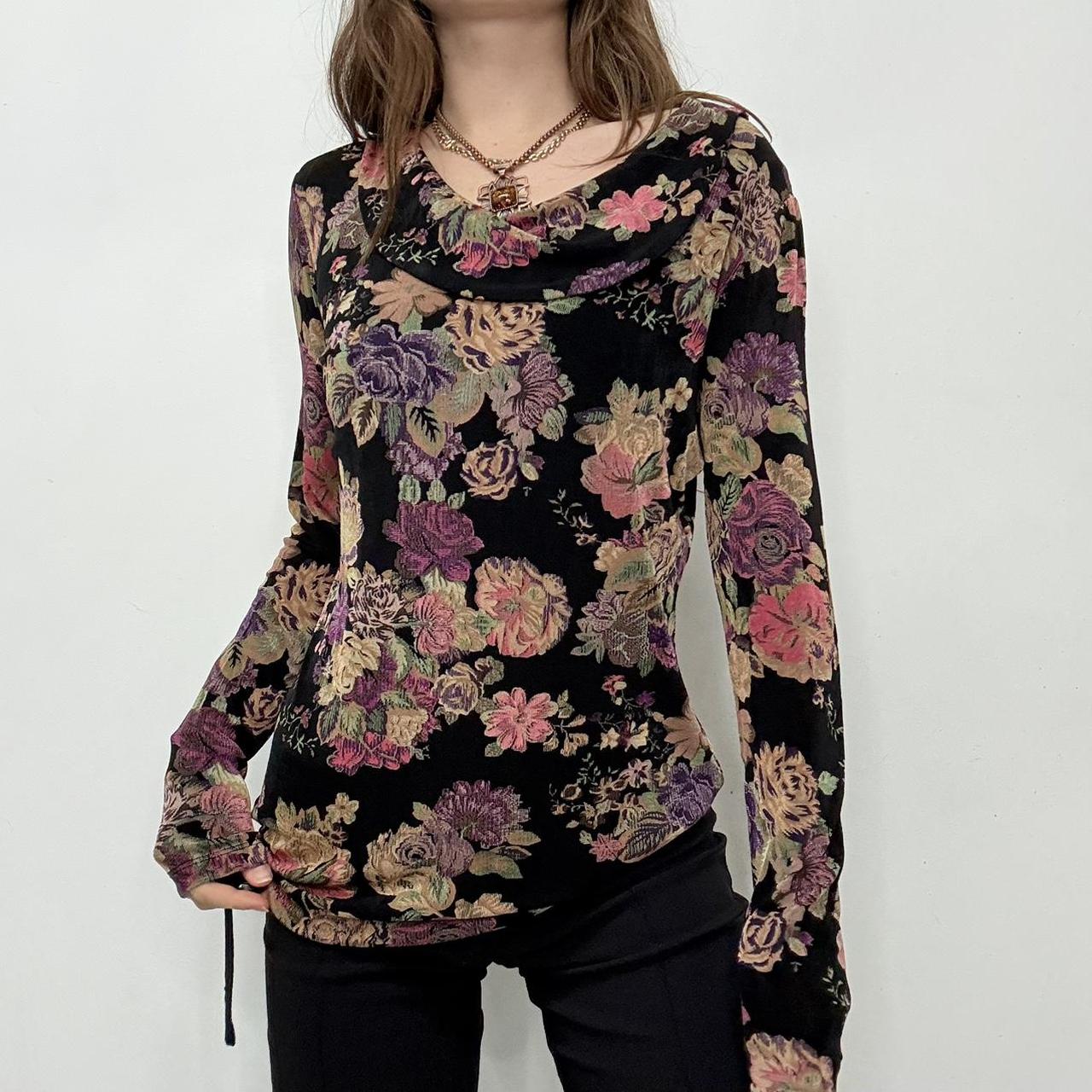 Slouchy floral draped neck t-shirt