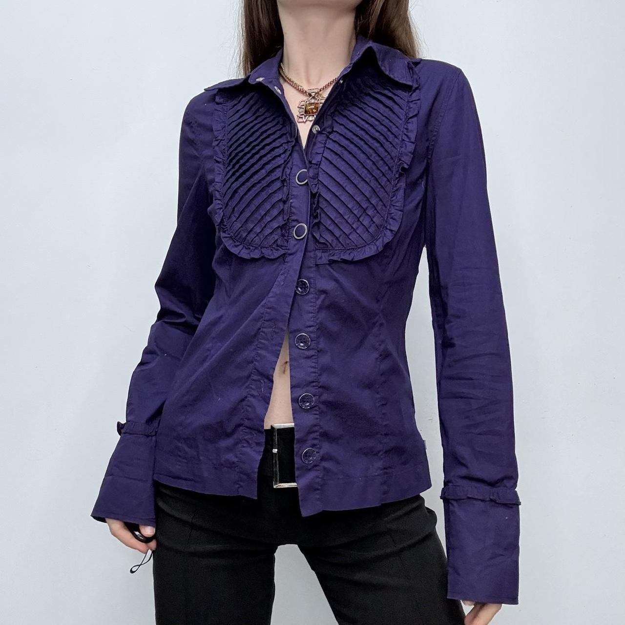 Pleated flared grunge eyelet shirt
