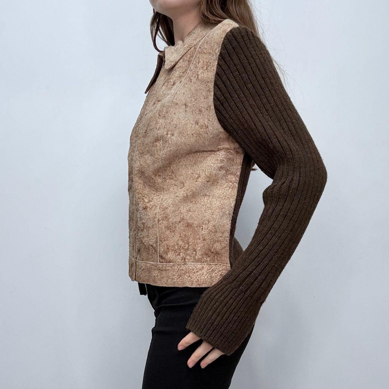 Brown suede hide ribbed knit jacket