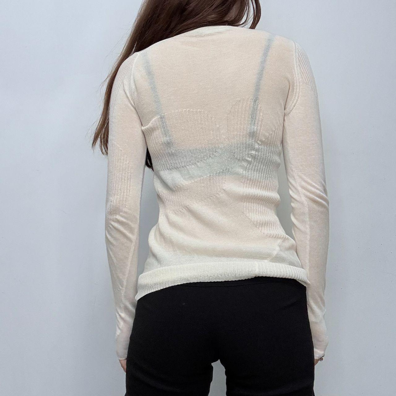 Cream sheer knit ribbed top