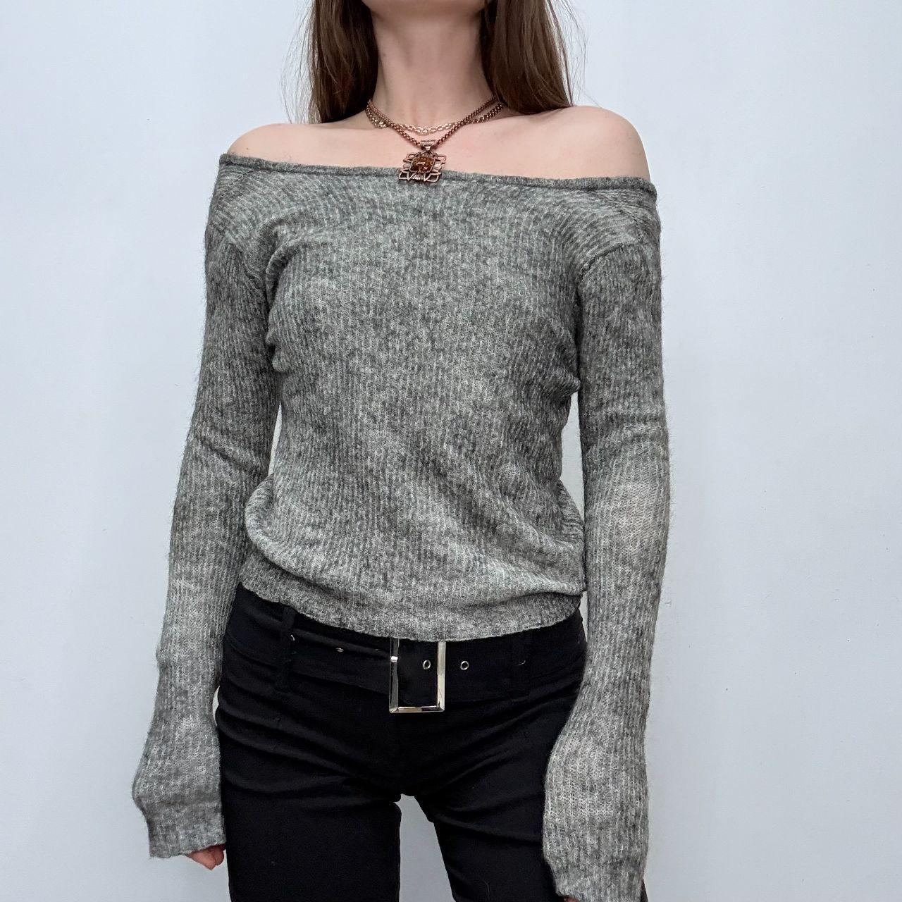 Grey ribbed wool knit jumper