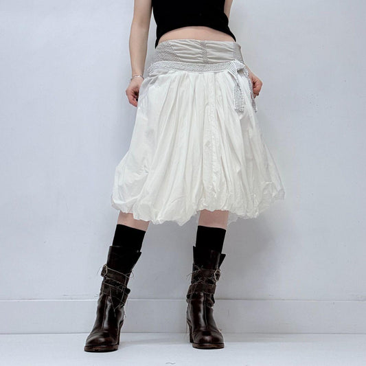 White gathered pleated puff skirt