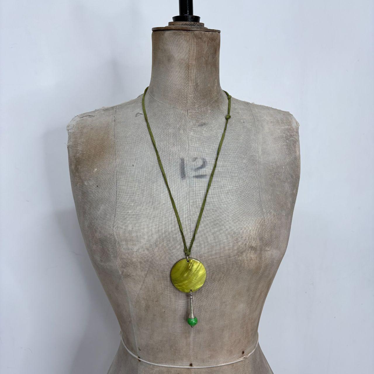 Green suede shell necklace