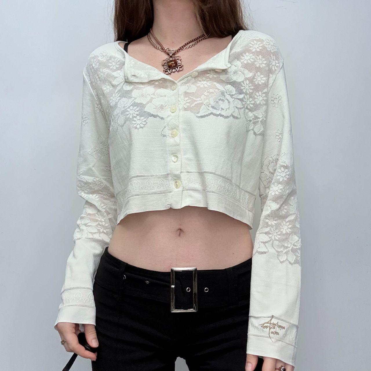 Cream sheer lace cropped shirt