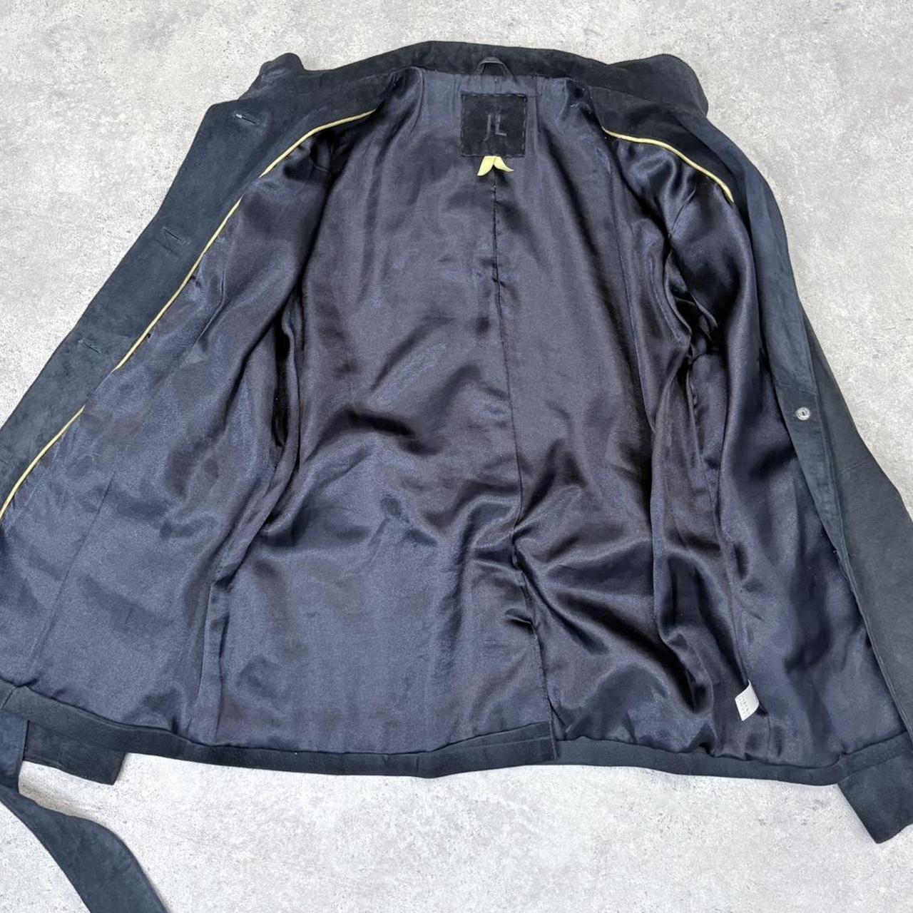 Navy suede high neck flared jacket
