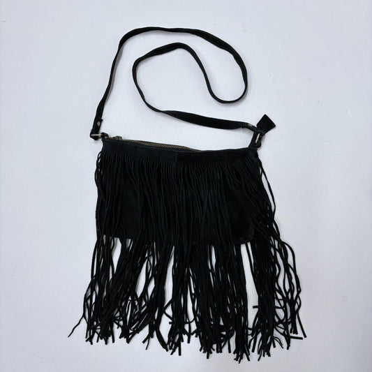 Black fringe western cross body bag