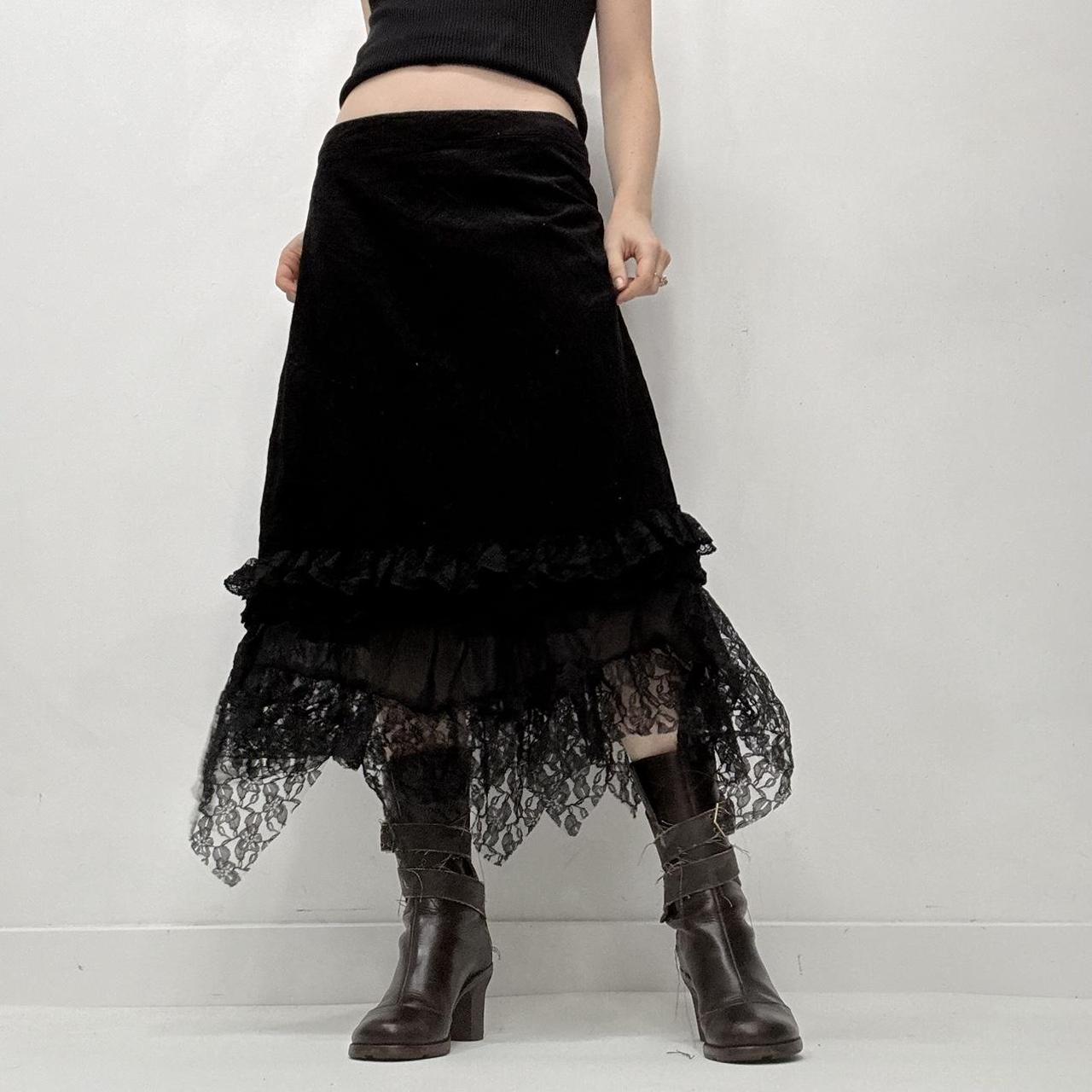 Black lace hem sheer gothic midi skirt
